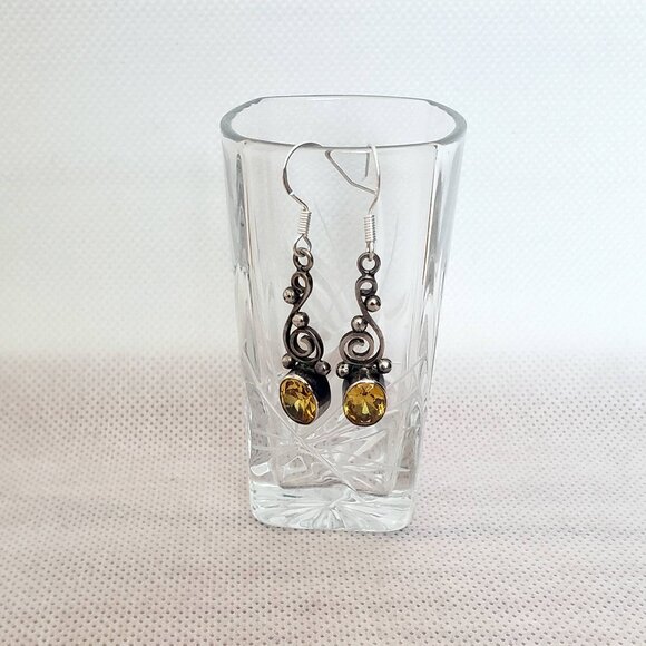 Vintage 925 Silver Ear Rings With Citrine. - Picture 5 of 5